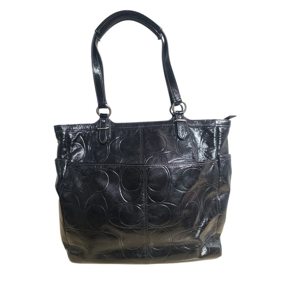 Coach Gallery Embossed Patent Leather Tote Black Large F19818 Wristlet Included - Picture 2 of 9